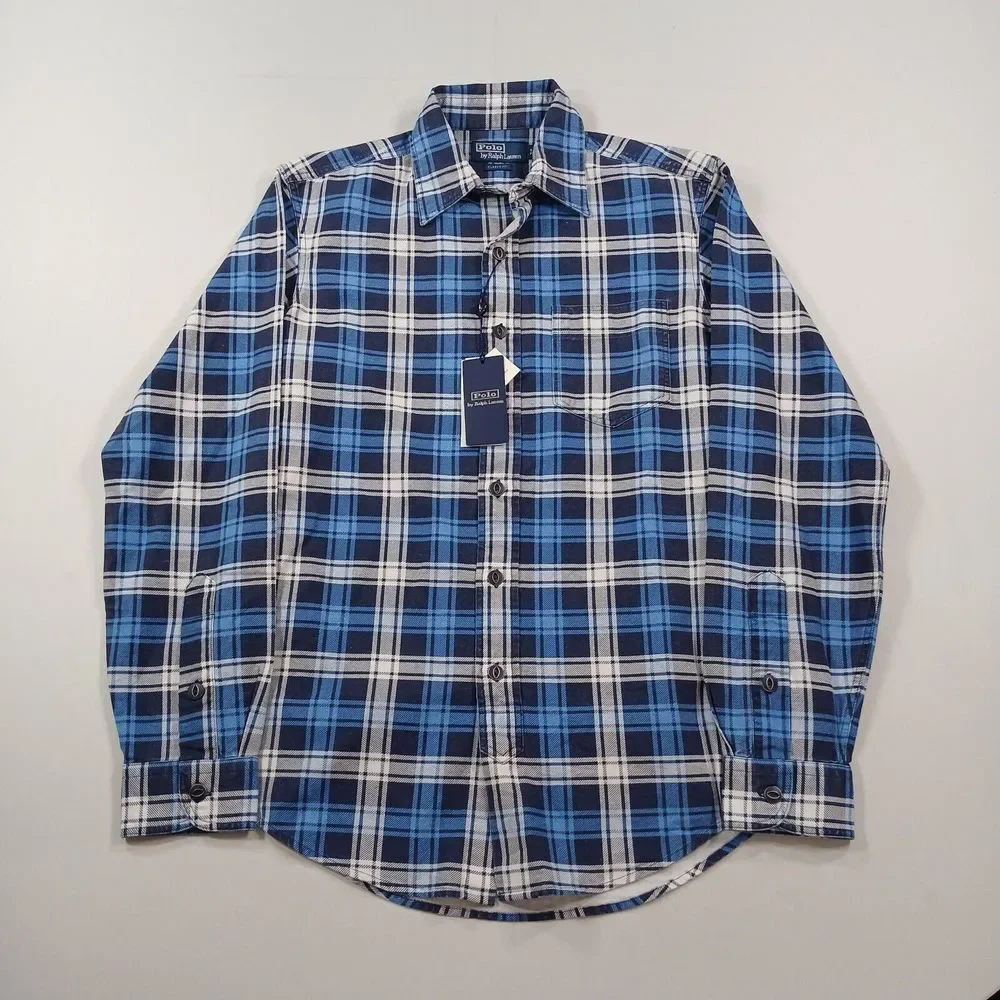 Polo Ralph Lauren Flannel Shirt‎ Mens Small Montauk Blue Classic-Fit Plaid $168